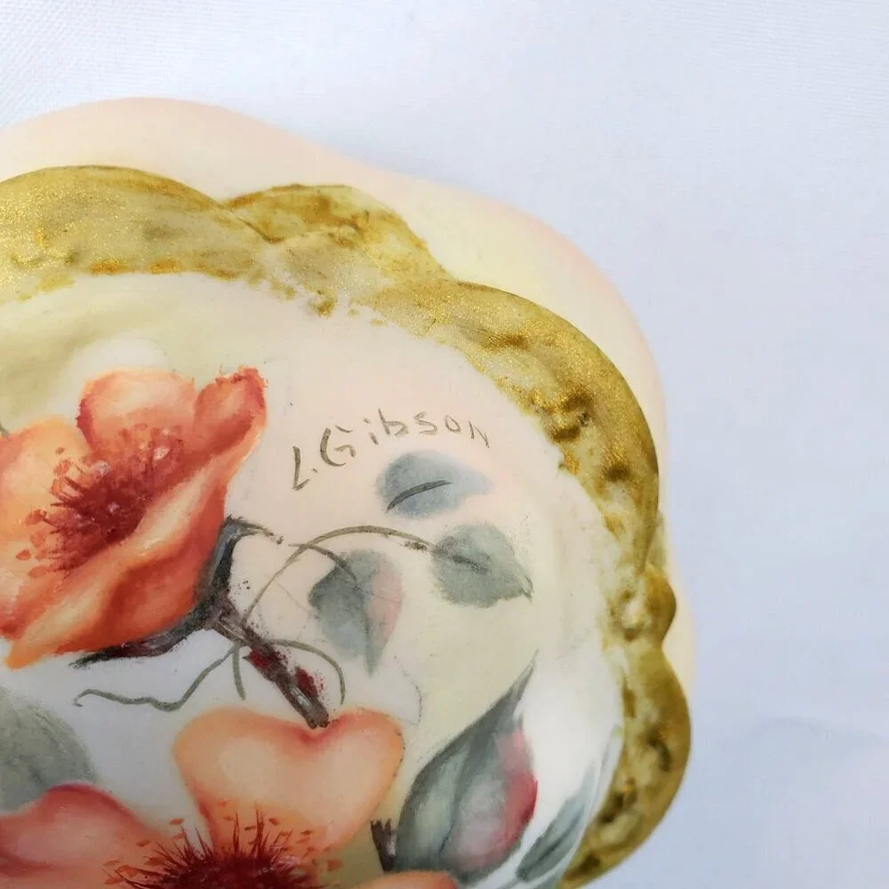 VTG Hand-Painted Cricket Jewelry Box Lidded Porcelain Trinket Box By L. Gibson